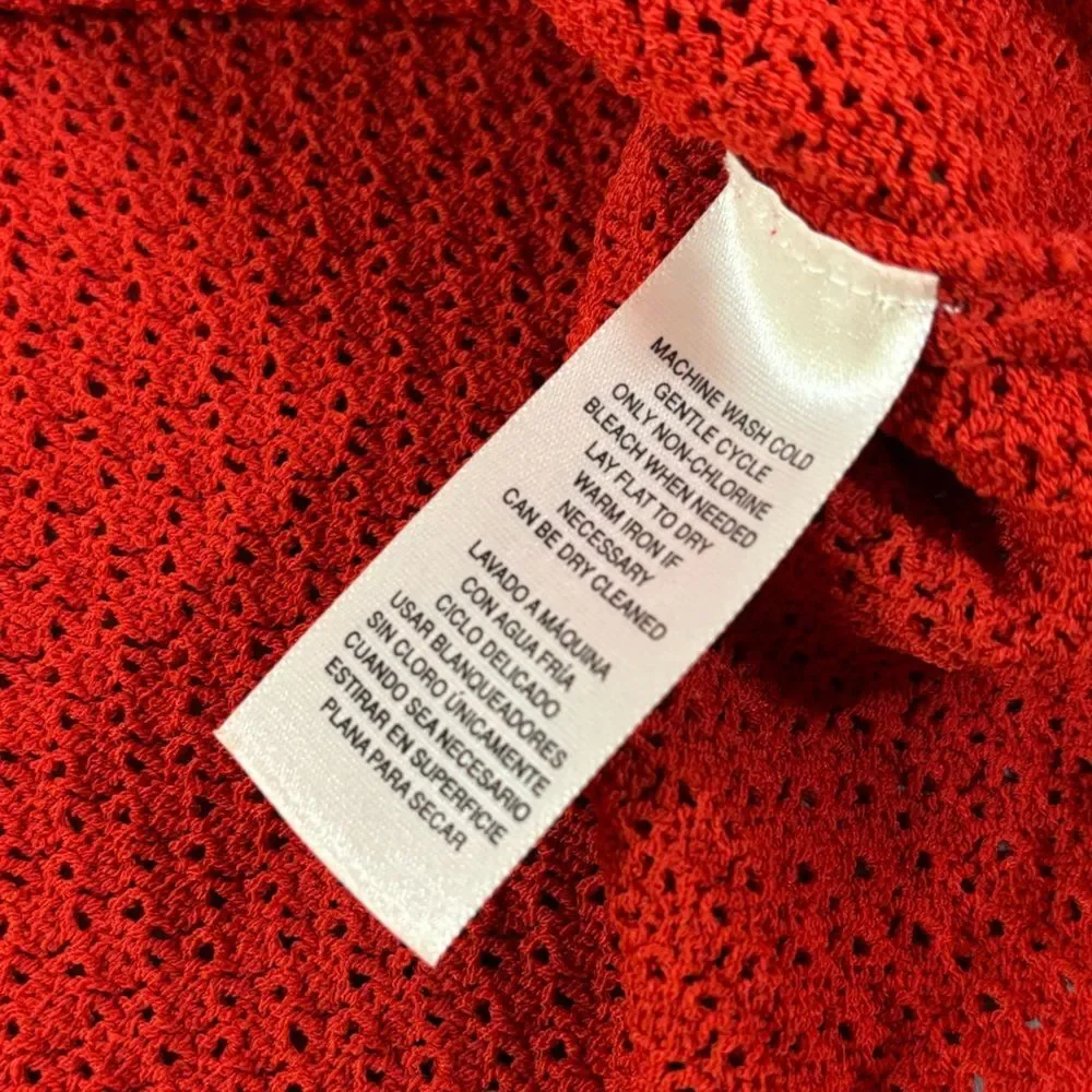 JONES NEW YORK Red Pointelle Textured Vest and Long Sleeve Tie Front Cardigan L